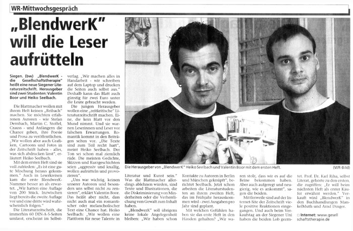 Pressefoto: -Blendwerk- Herausgeber in der Westflischen Rundschau